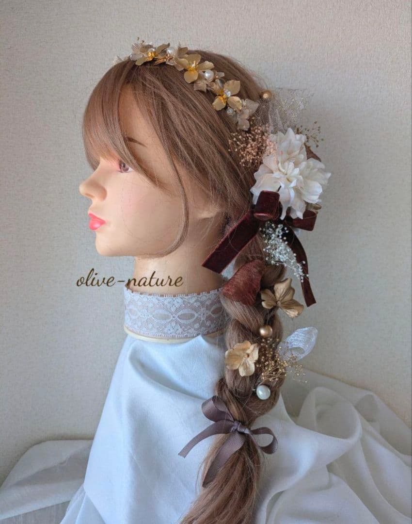 ヘッドドレス ダリア＆カチューシャリボン～髪飾り 卒業式 成人式 振袖 袴