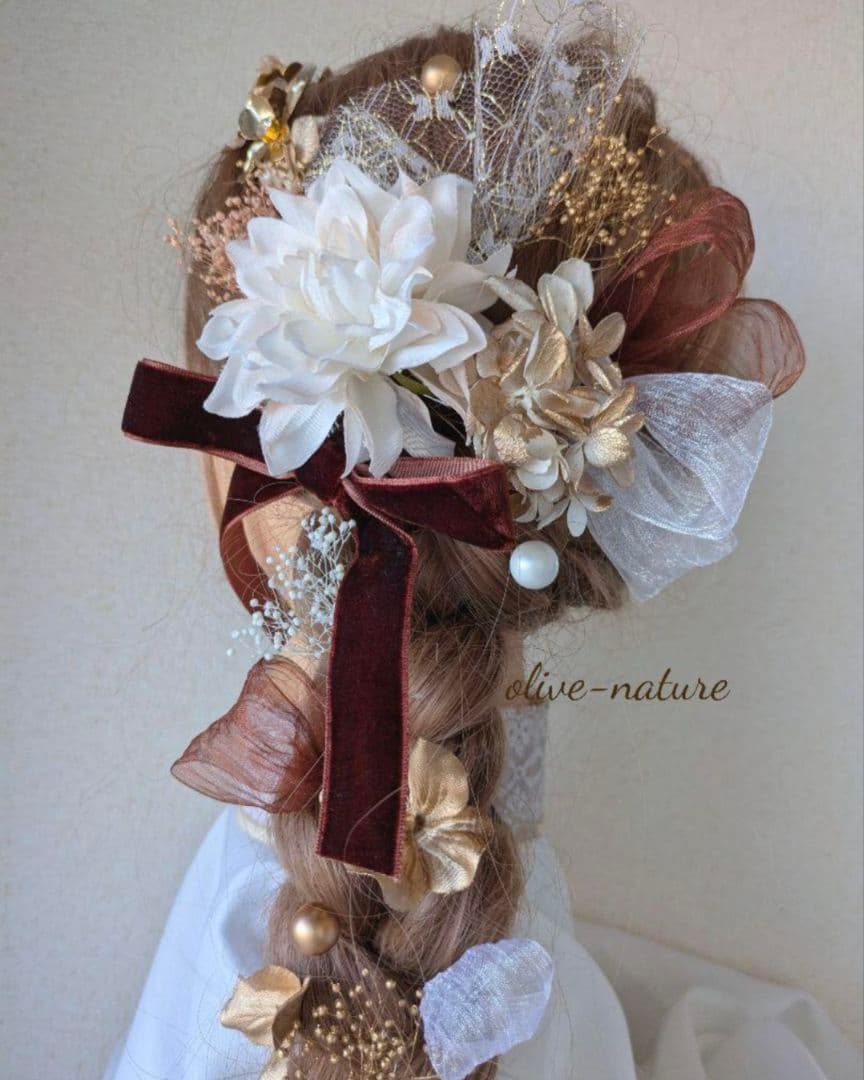 ヘッドドレス ダリア＆カチューシャリボン～髪飾り 卒業式 成人式 振袖 袴