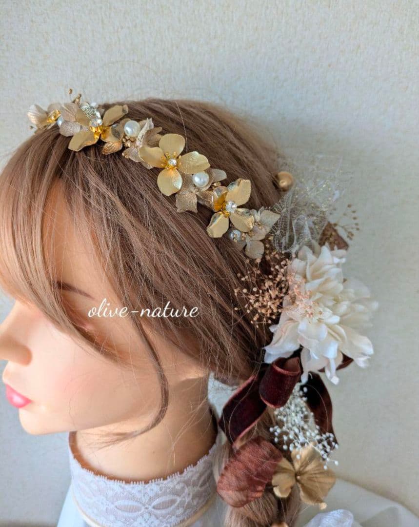 ヘッドドレス ダリア＆カチューシャリボン～髪飾り 卒業式 成人式 振袖 袴