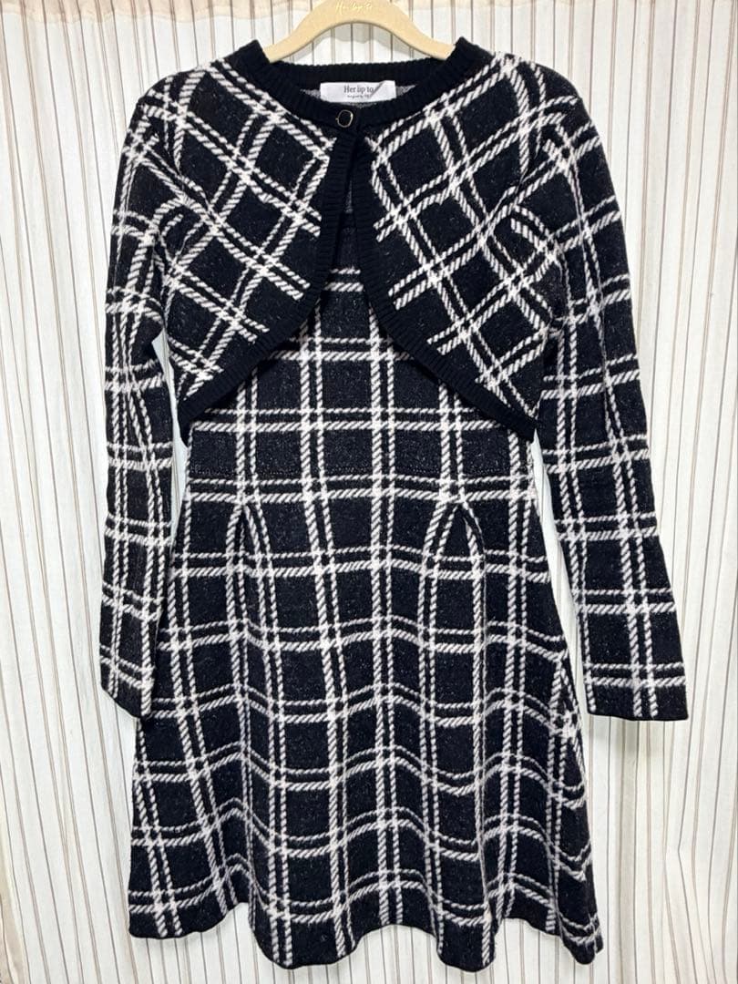 Pantheon Checked Knit Dress ブラック
