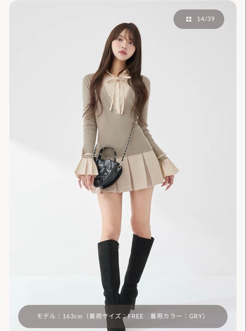 Darich シャツドッキングプリーツミニワンピース GRY FL