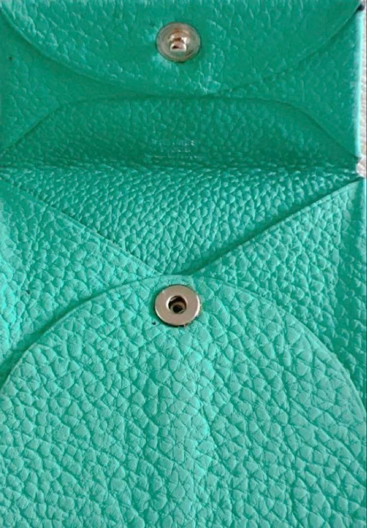 ひつじ様エルメス ケース バスティア グリーン ミント 美品 小銭入レザー