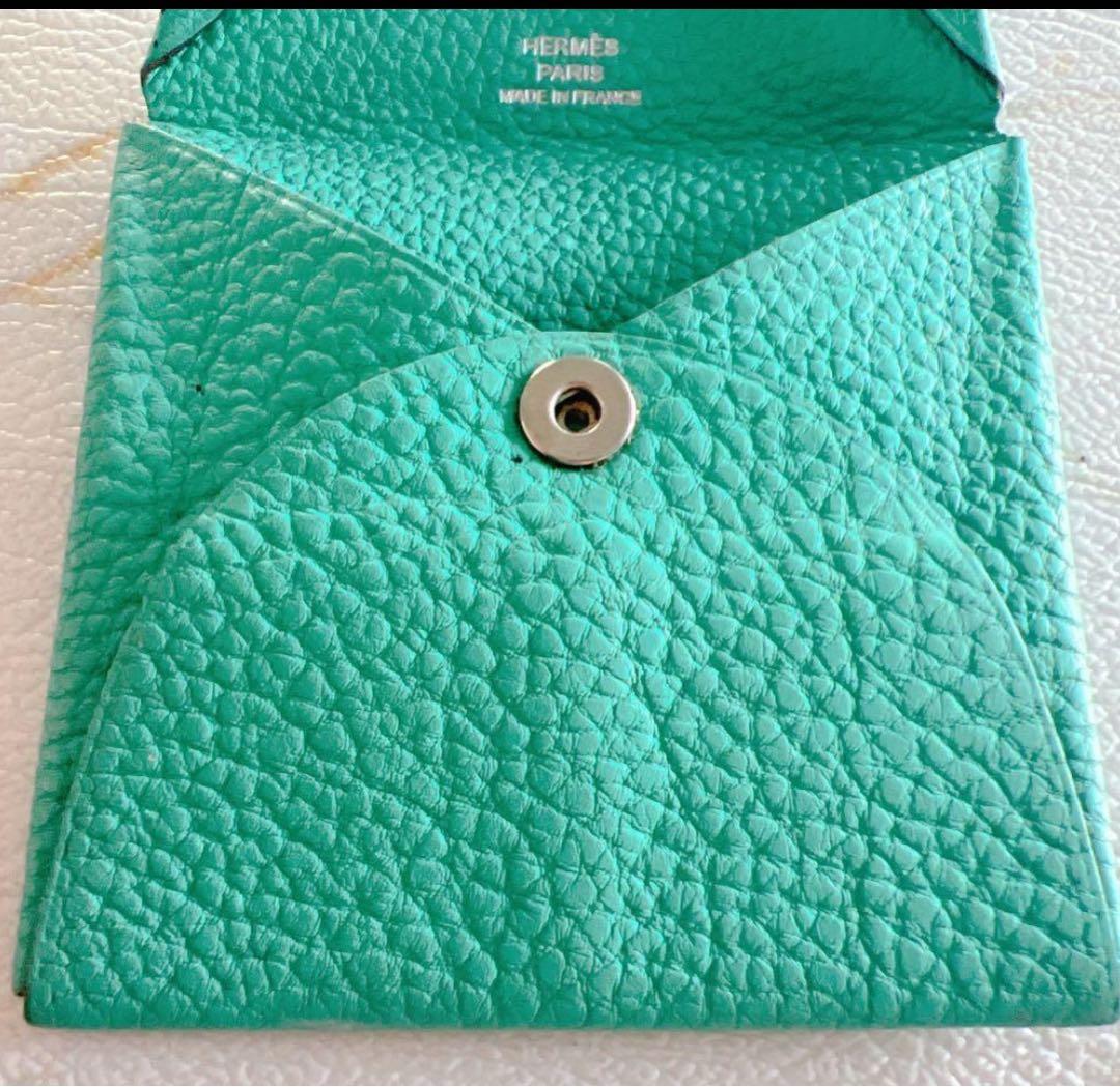 ひつじ様エルメス ケース バスティア グリーン ミント 美品 小銭入レザー