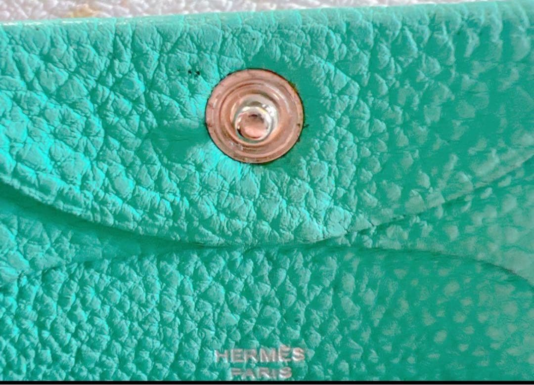 ひつじ様エルメス ケース バスティア グリーン ミント 美品 小銭入レザー