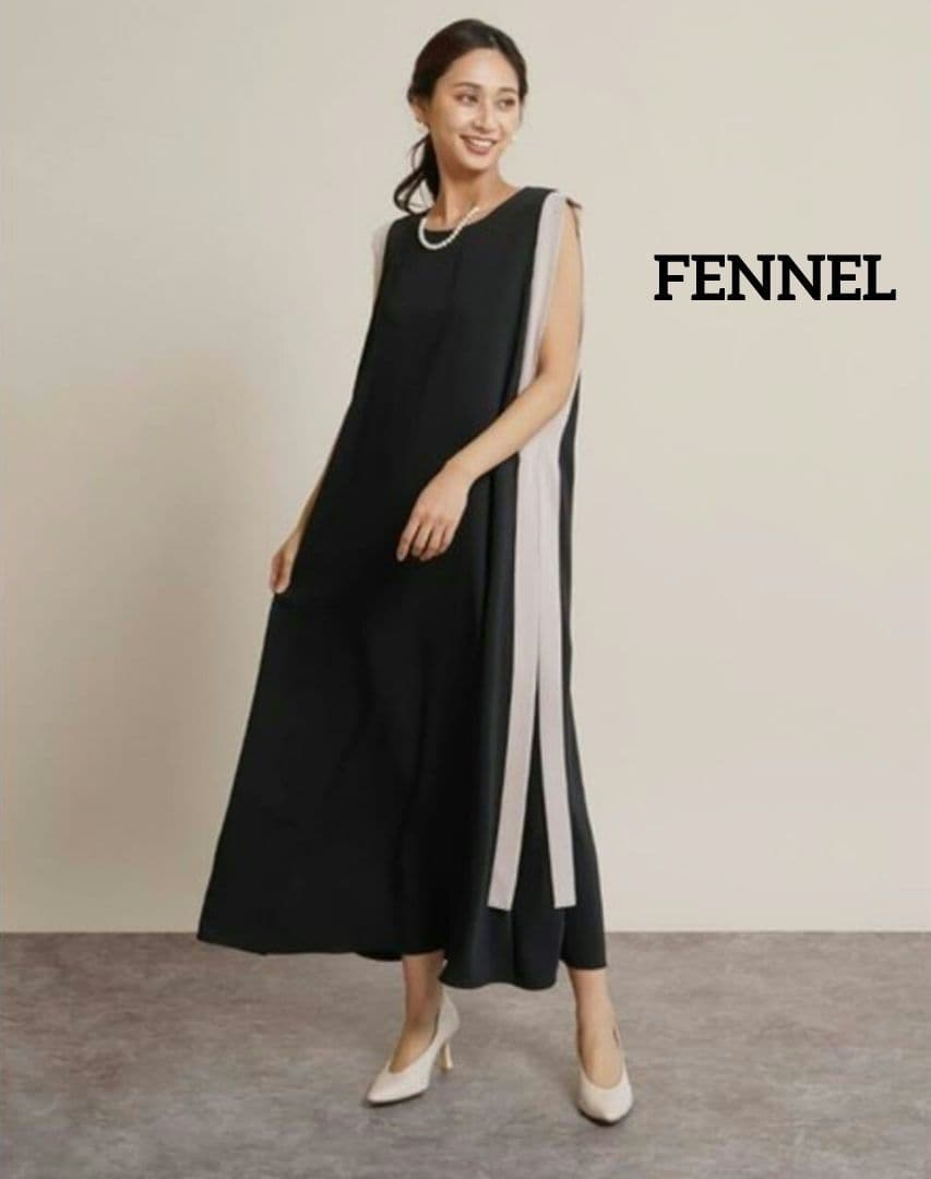 FENNEL（フェンネル）バイカラーAラインワンピース （ブラック）