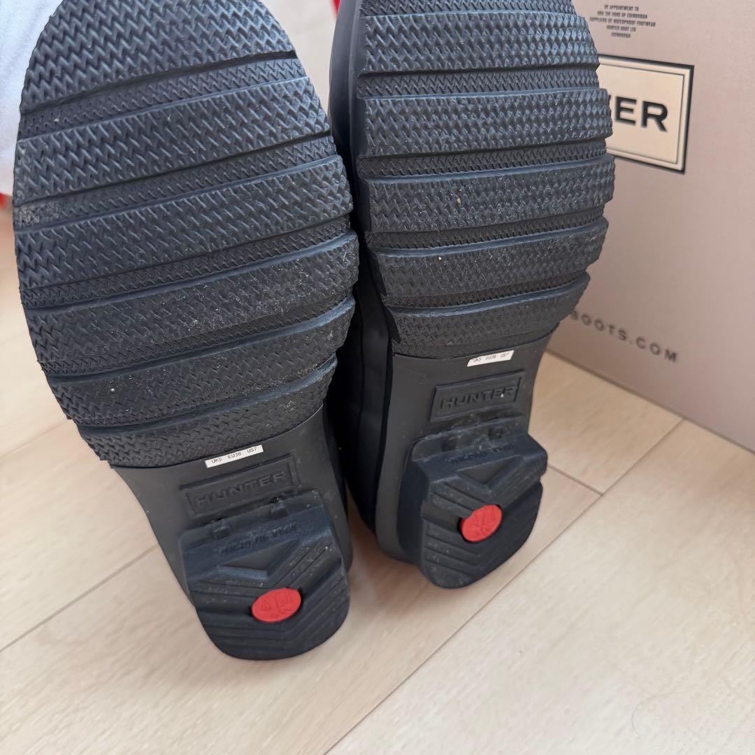 美品！ HUNTER ブラック 長靴 トリカラー ロゴ ショート 24 24.5