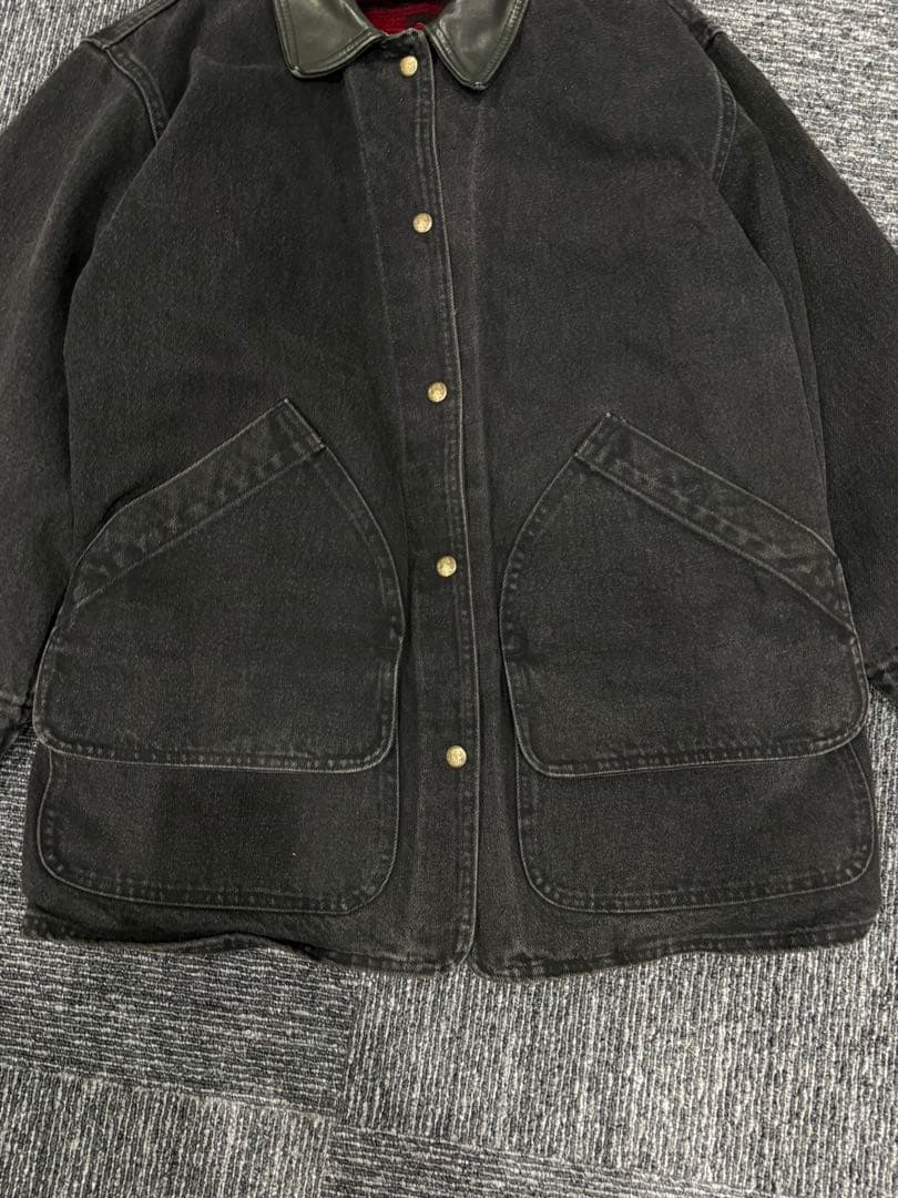 Woolrich ブラック カバーオール 襟レザー USA製 comoli