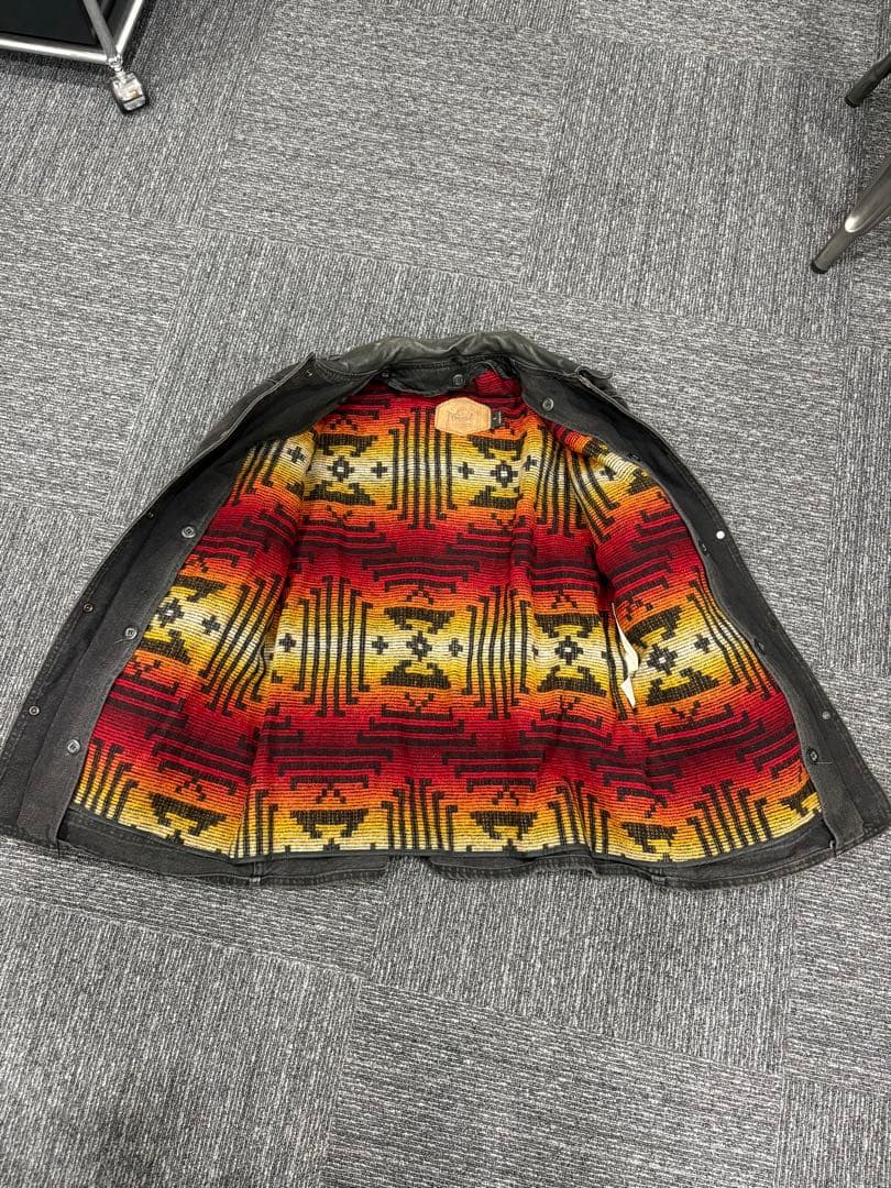 Woolrich ブラック カバーオール 襟レザー USA製 comoli