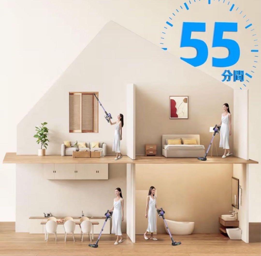 掃除機 コードレス 68000pa超強力吸引・55分連続稼働・自立式