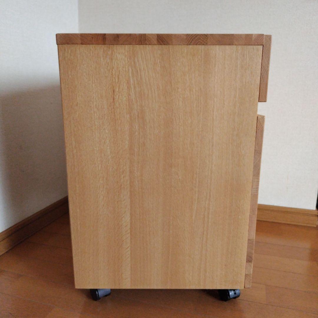 無印良品　オーク無垢材　デスクキャビネット ワイド引出2段