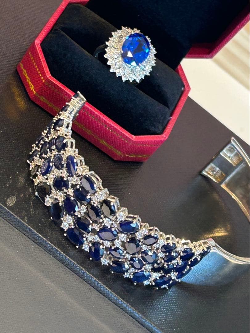 タ*ん様 天然石サファイアゴージャスバングル￼ +セットアップリング