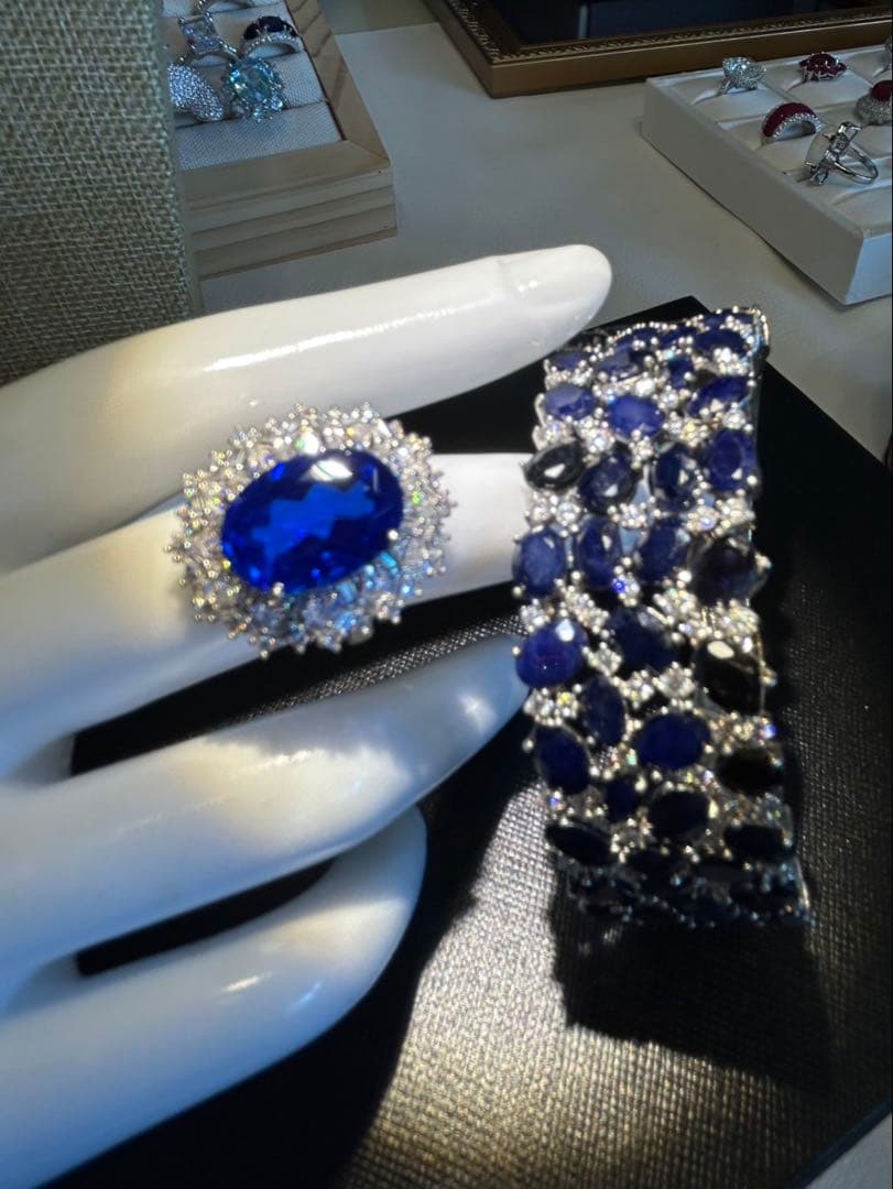 タ*ん様 天然石サファイアゴージャスバングル￼ +セットアップリング