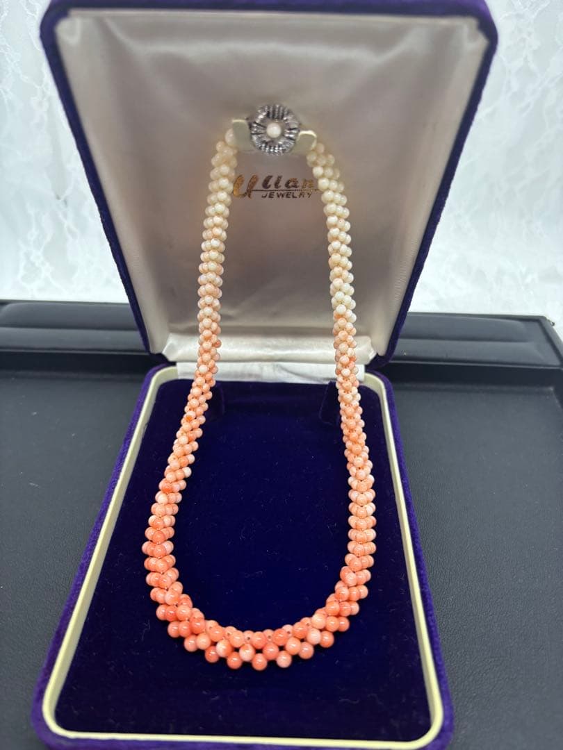 天然サンゴ　桃色白サンゴ 二重デザインネックレス 珊瑚　オシャレ上品