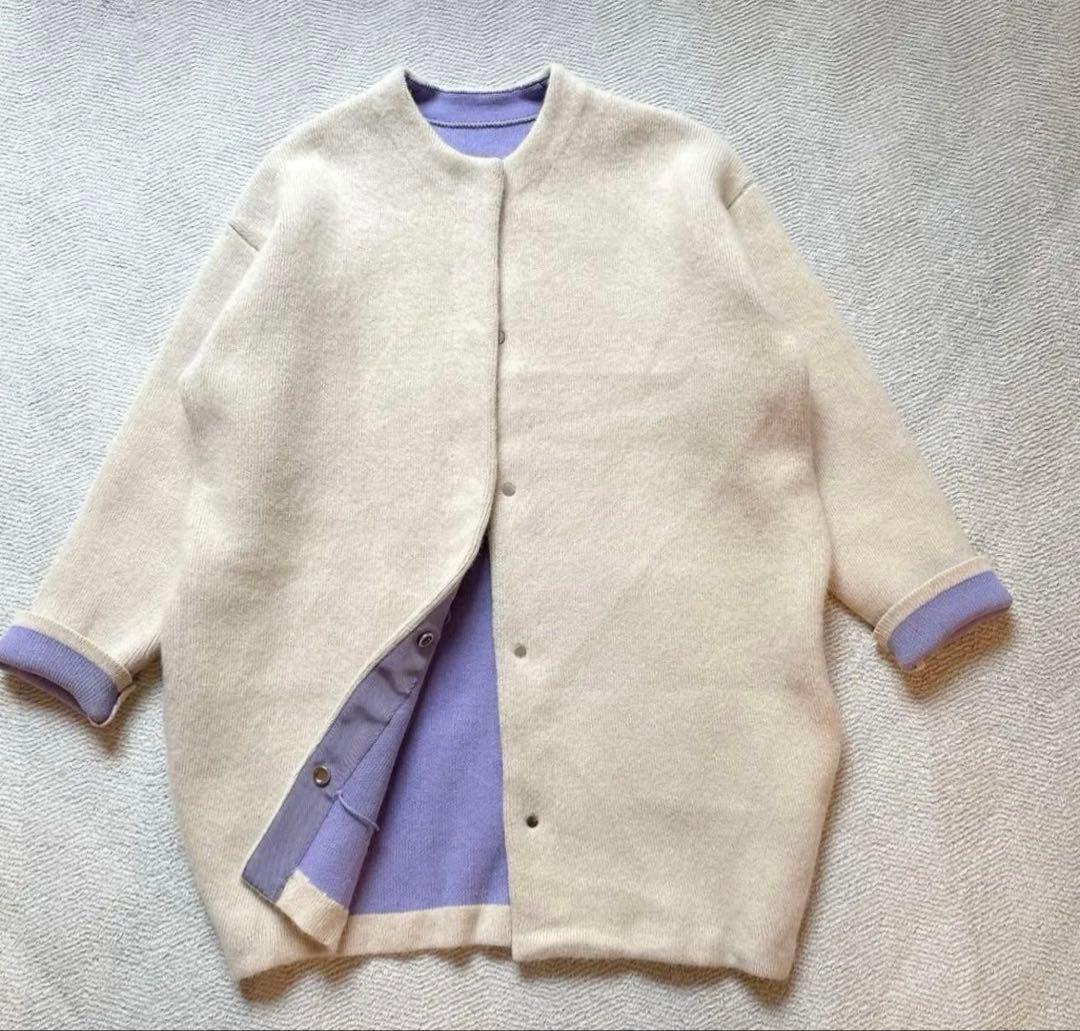 ELENDEEK ラクーンミックスWカーディガン　アイボリー×ラベンダー