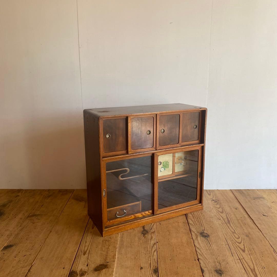 アンティーク ガラス 戸棚 キャビネット 箪笥 昭和レトロ y151