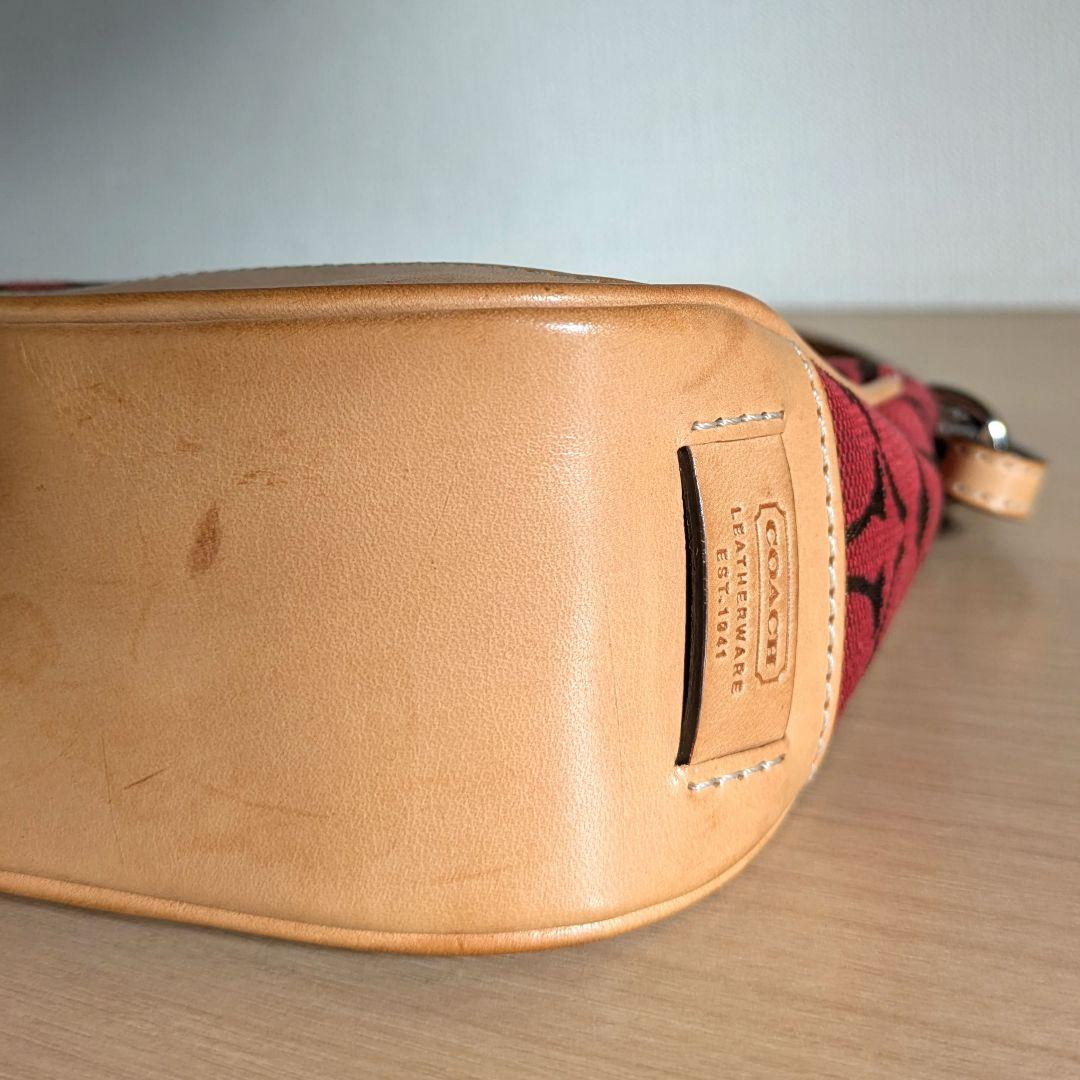 【美品】COACH アクセサリーポーチ ミニバッグ キャンバス レザー レッド