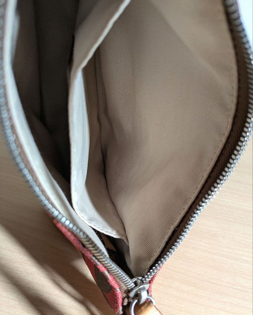 【美品】COACH アクセサリーポーチ ミニバッグ キャンバス レザー レッド