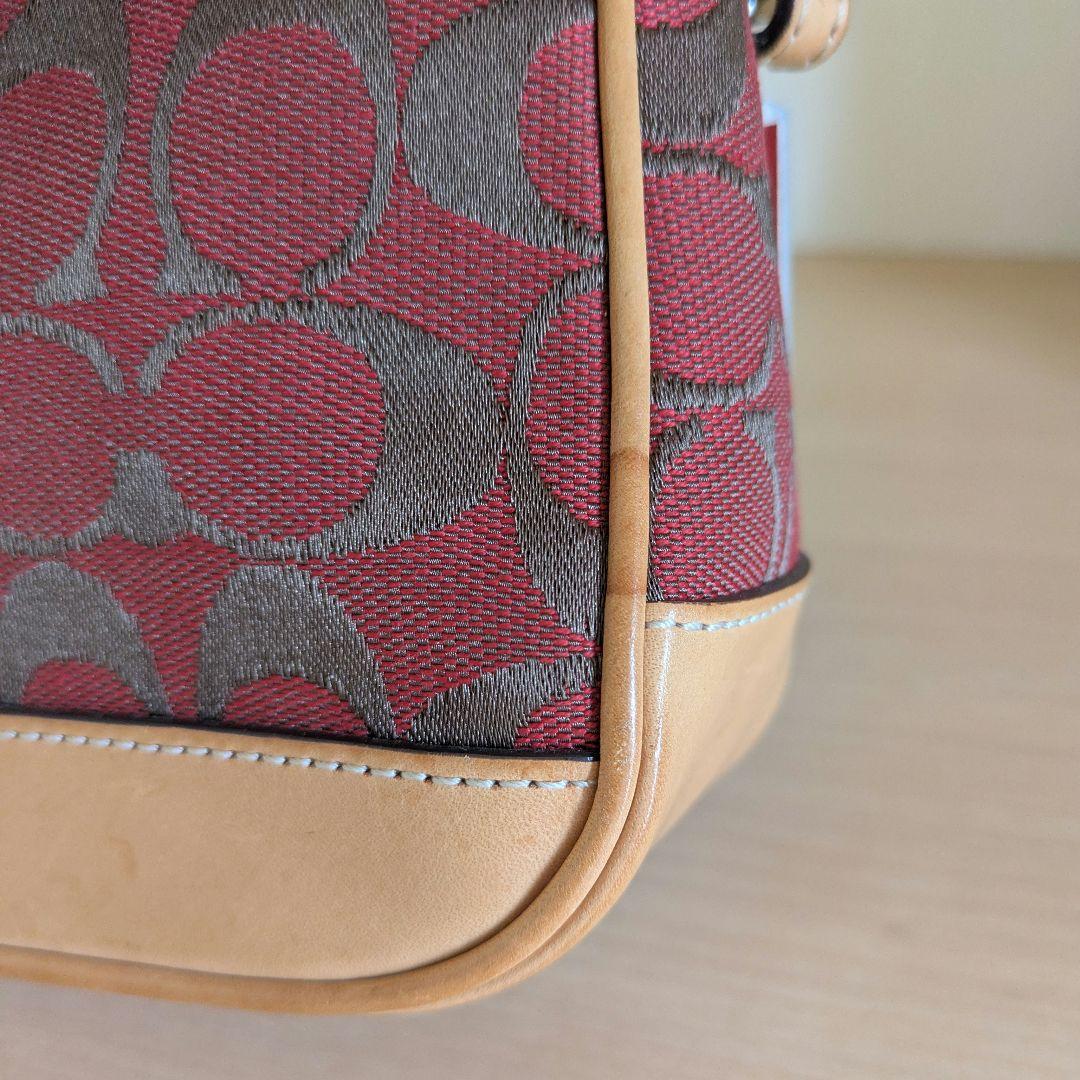 【美品】COACH アクセサリーポーチ ミニバッグ キャンバス レザー レッド