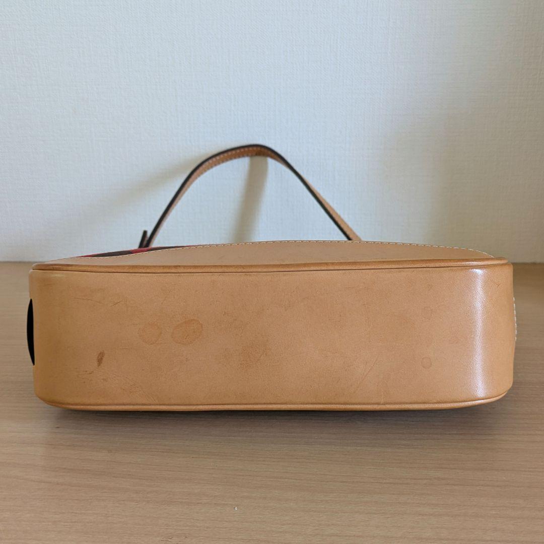 【美品】COACH アクセサリーポーチ ミニバッグ キャンバス レザー レッド