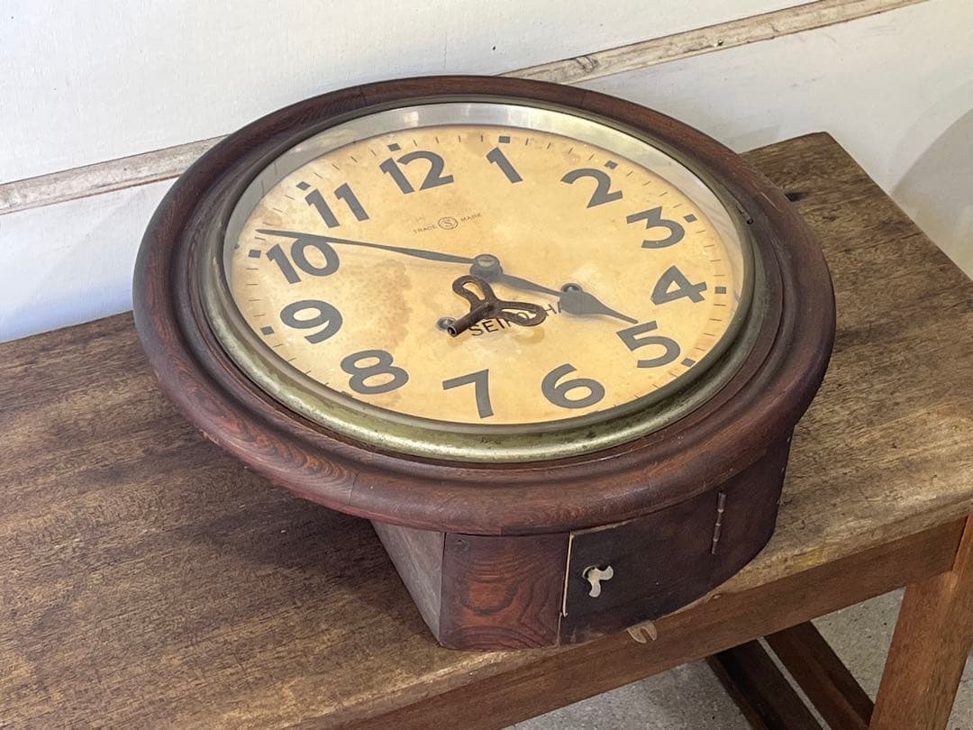 w*a様 アンティークSEIKOSHA 木製 ゼンマイ掛け時計 精工舎 古時計