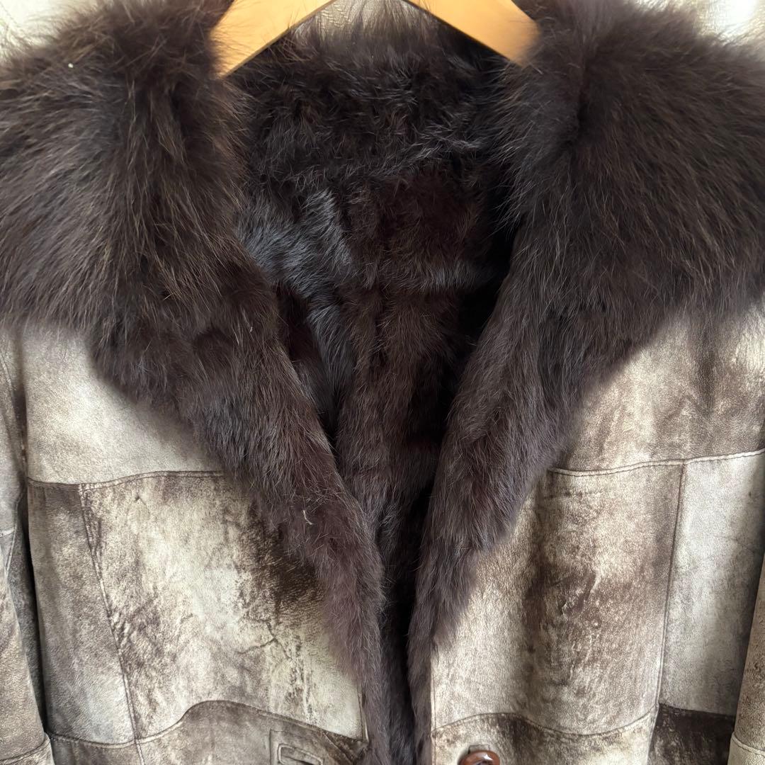 LUITEHMIS ラビットファー付コート40 防寒向き 上品カジュアル