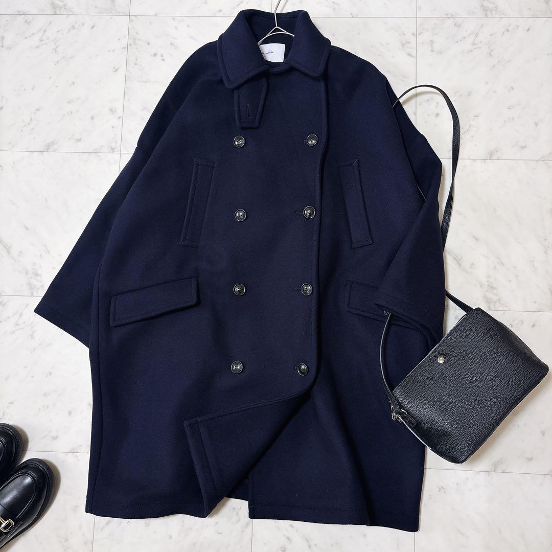 極美品 フレームワーク 23AW ロングPコート ダブルフェイス ゆったり 紺