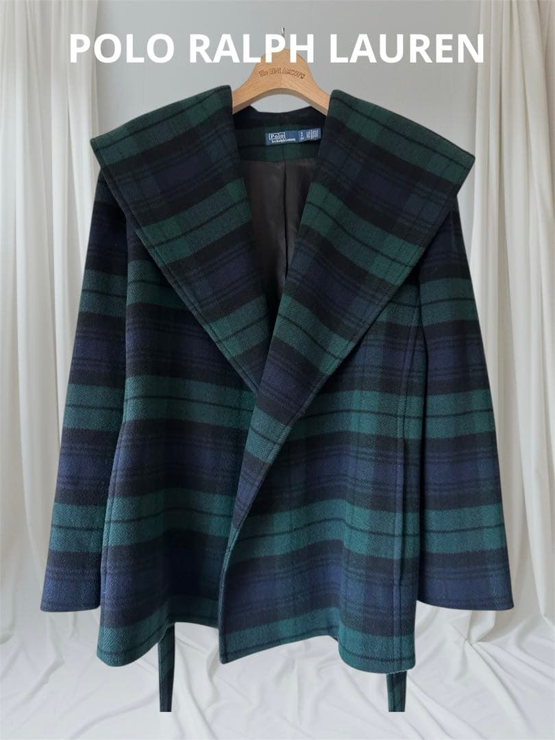 POLO RALPH LAUREN プラッド ウールブレンドツイルラップコート