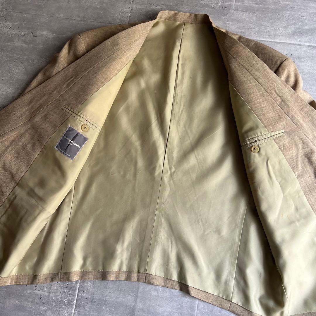 イッセイミヤケメン　アーカイブ　80s　筆タグ　ノーカラージャケット　ベージュ