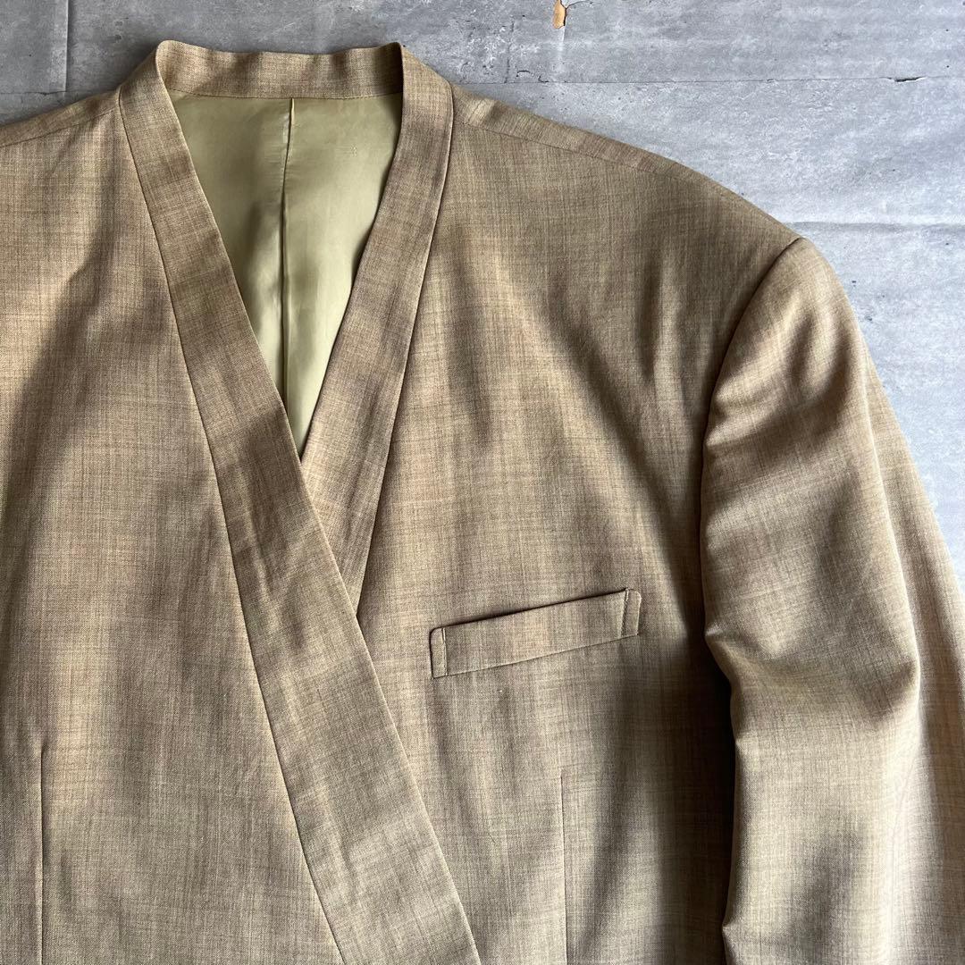 イッセイミヤケメン　アーカイブ　80s　筆タグ　ノーカラージャケット　ベージュ