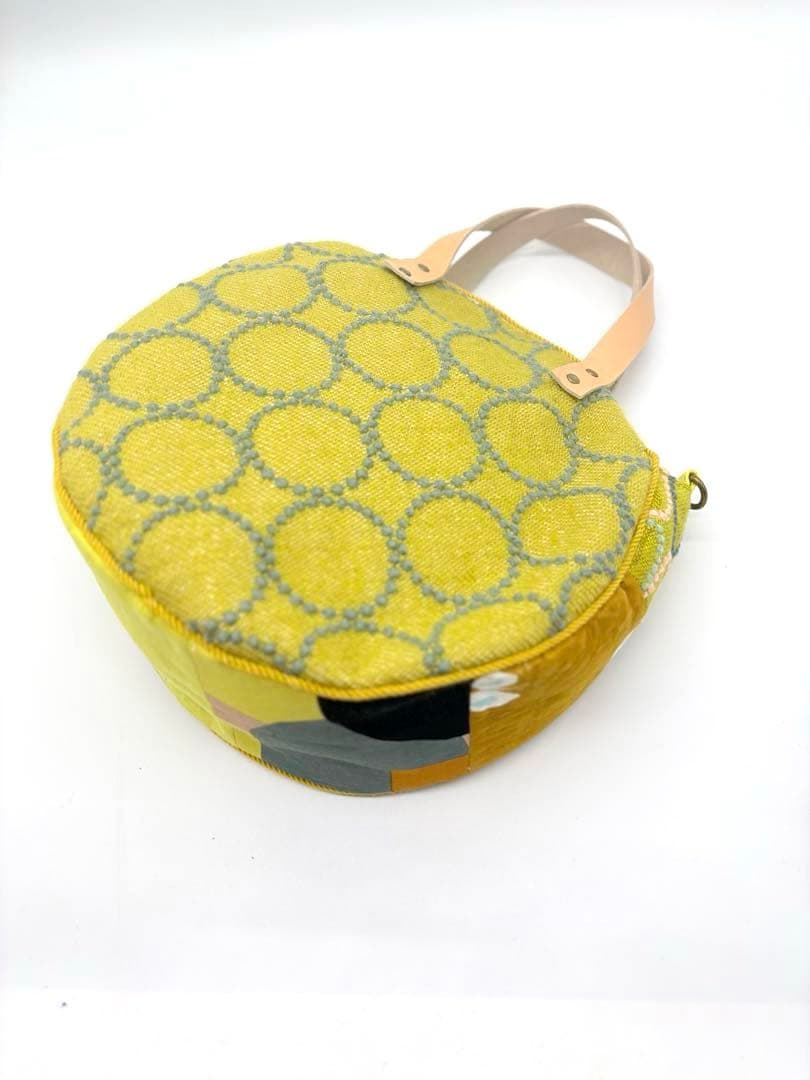 ミナペルホネン、ハンドメイド、 イエローパッチワーク、サークル トートバッグ