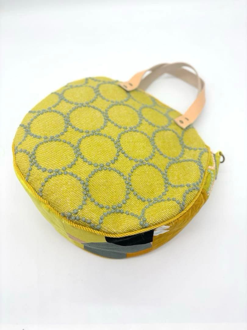 ミナペルホネン、ハンドメイド、 イエローパッチワーク、サークル トートバッグ