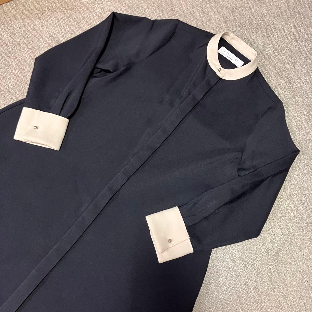 ☆SHIPS any ダブルクロス Aライン シャツワンピース ネイビー☆F