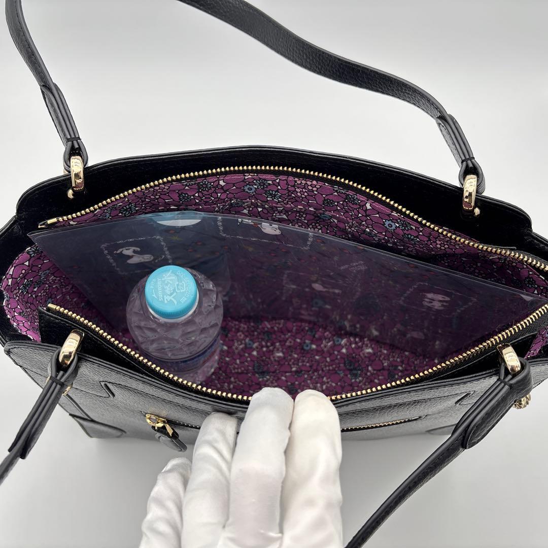 【美品】ANNA SUI 自立 底鋲 肩掛け A4 ビジネスバッグ ロゴ レザー