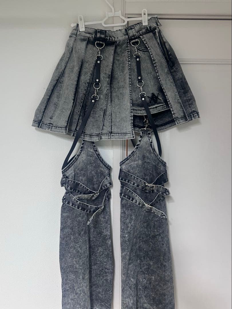 REFLEM レフレム レッグカバー付きレイヤードデニムショーパン グレー