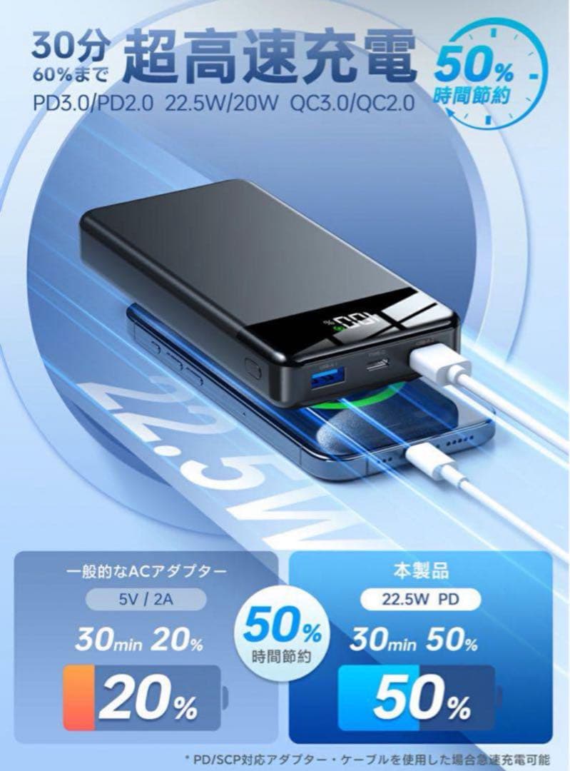 35000mAh大容量４本ケーブル内蔵モババッテリー22.5W急速6台同時可能