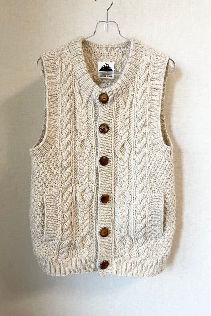 美品　手編みヒマラヤン クライマーズハンドニット ケーブル編み ニットベスト　M
