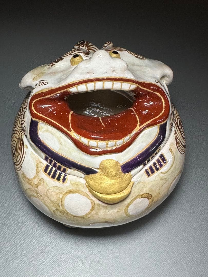 乾山　獅子　香炉　山崎窯　浅野紫仙　作　共箱　黄布　茶道具