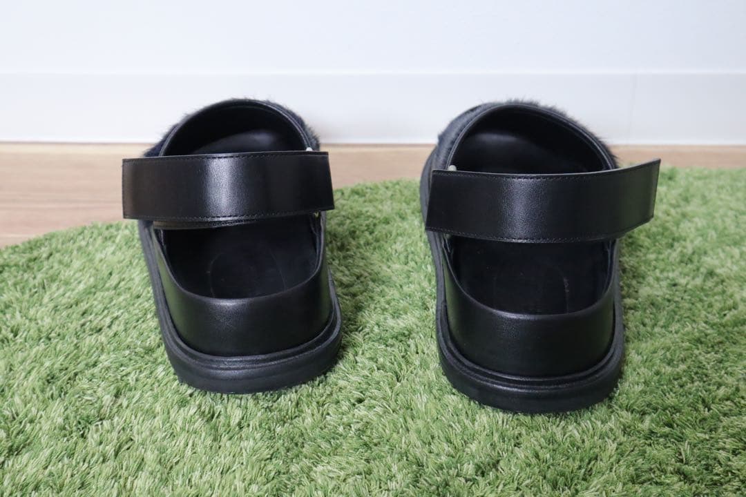 MARNI ファー サンダル フスベット　レザー　マルニ　メンズ　ネイビー
