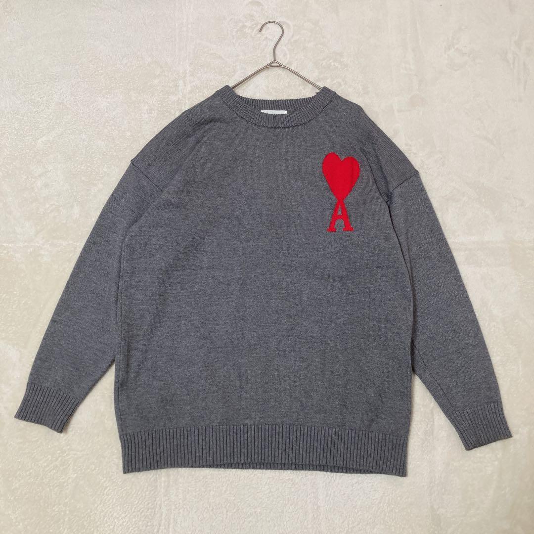 【美品】ami paris アミパリス ハートロゴ刺繍 クルーネック セーターM
