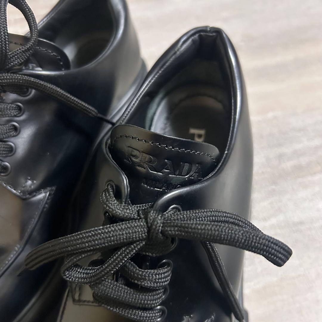 PRADA モノリス レースアップ ブラック レザー シューズ 本革 厚底