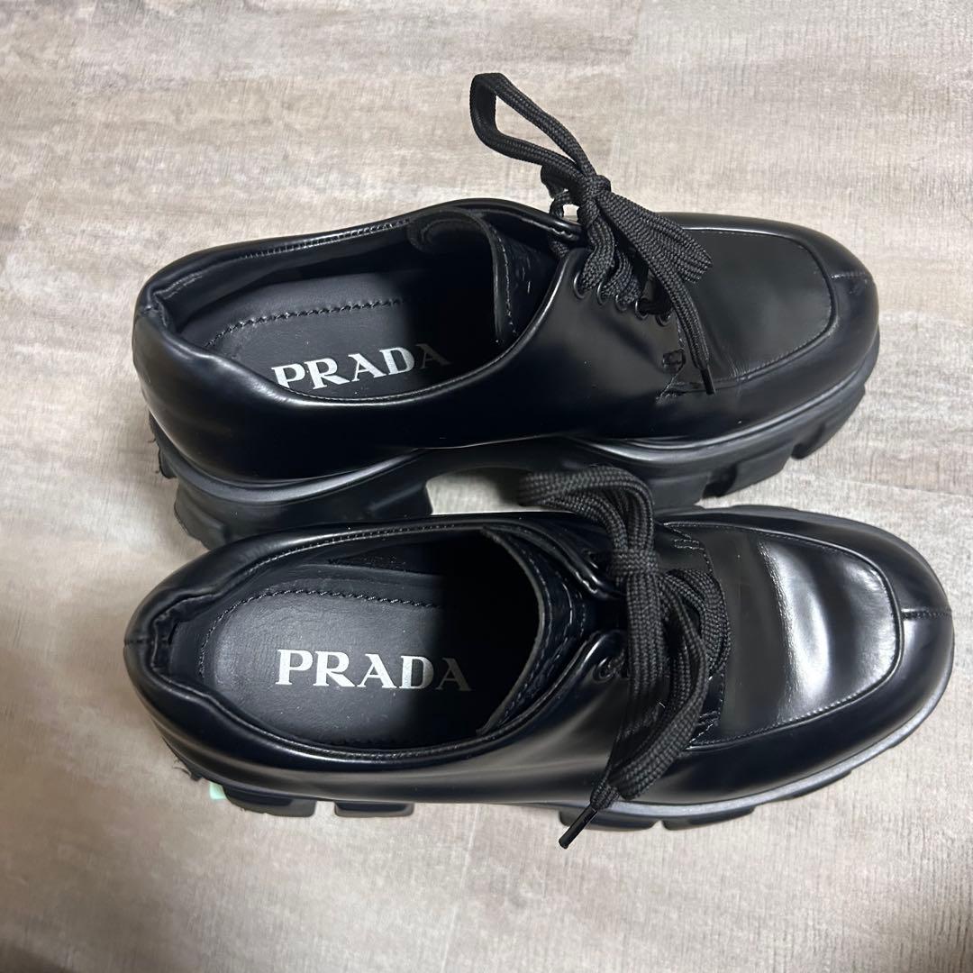 PRADA モノリス レースアップ ブラック レザー シューズ 本革 厚底