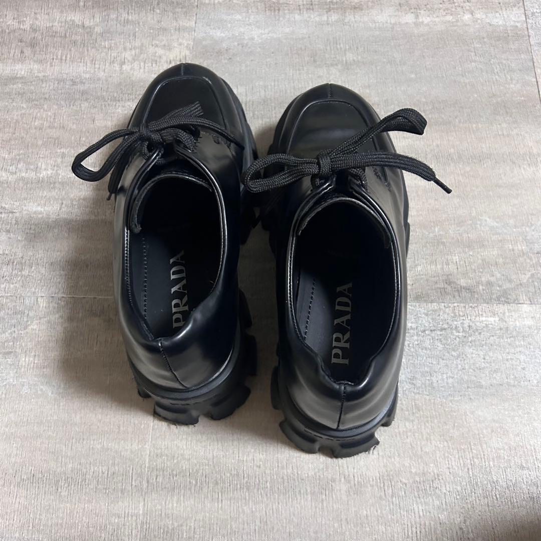 PRADA モノリス レースアップ ブラック レザー シューズ 本革 厚底