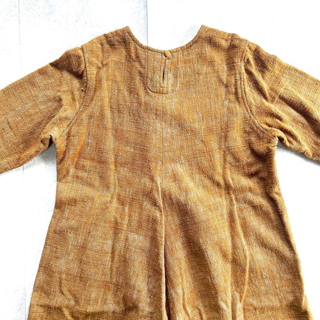 美品　うさと　usaato 天然草木染　ノーカラー　Aラインワンピース　手織り