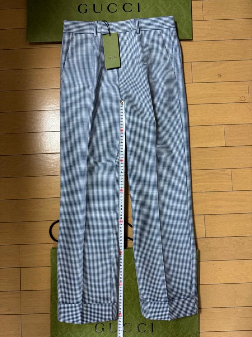 (最終価額) GUCCI 青と白のチェック スラックス