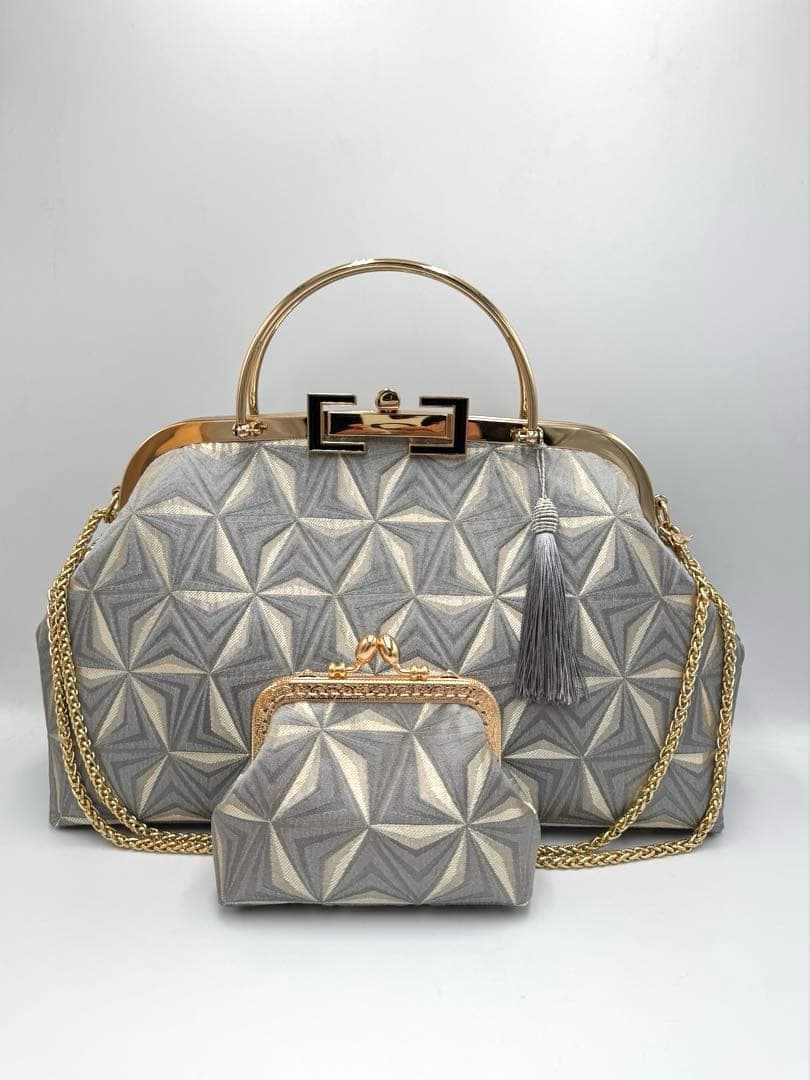 【ハンドメイド】ビッグサイズのがま口バッグ　3way 2点セット　#599