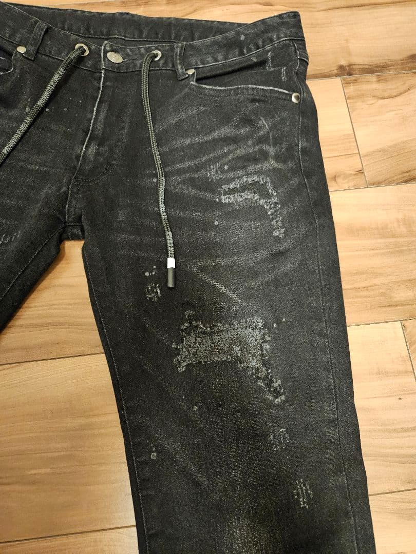 1PIU1UGUALE3 RELAX　ブラック ダメージデニムパンツ