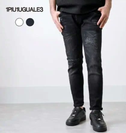 1PIU1UGUALE3 RELAX　ブラック ダメージデニムパンツ