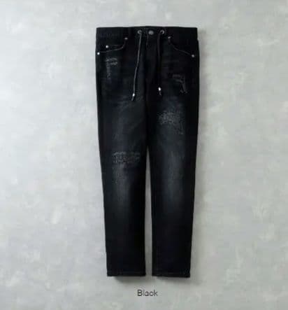 1PIU1UGUALE3 RELAX　ブラック ダメージデニムパンツ