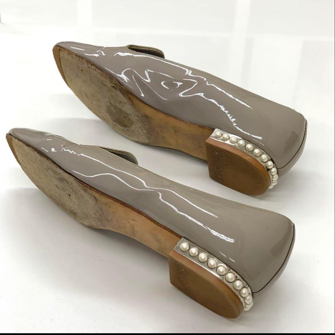 再値下げ❣️シャネル パテント ココマーク パール ローファー グレー