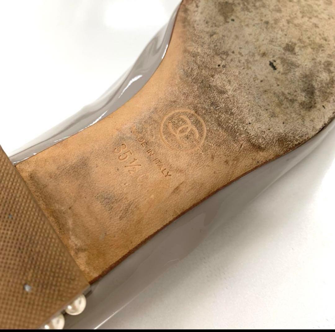 再値下げ❣️シャネル パテント ココマーク パール ローファー グレー